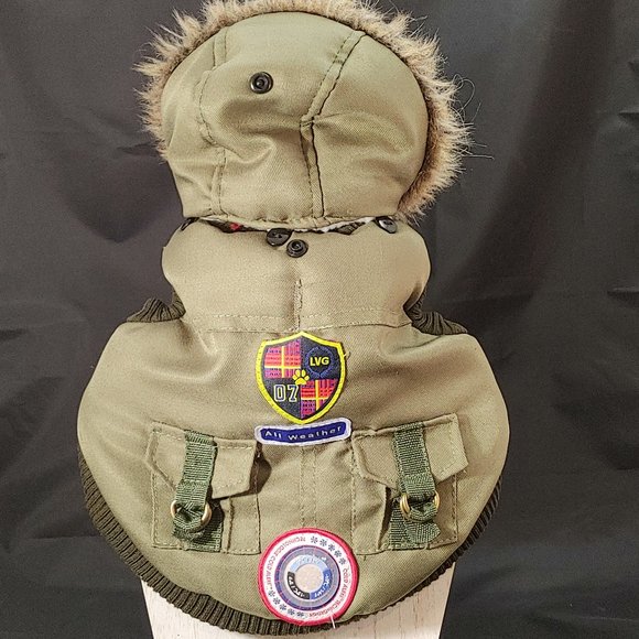 All Weather Green Hooded Dog Coat Size XS with Fleece Lining and Hood Pockets - Picture 1 of 6